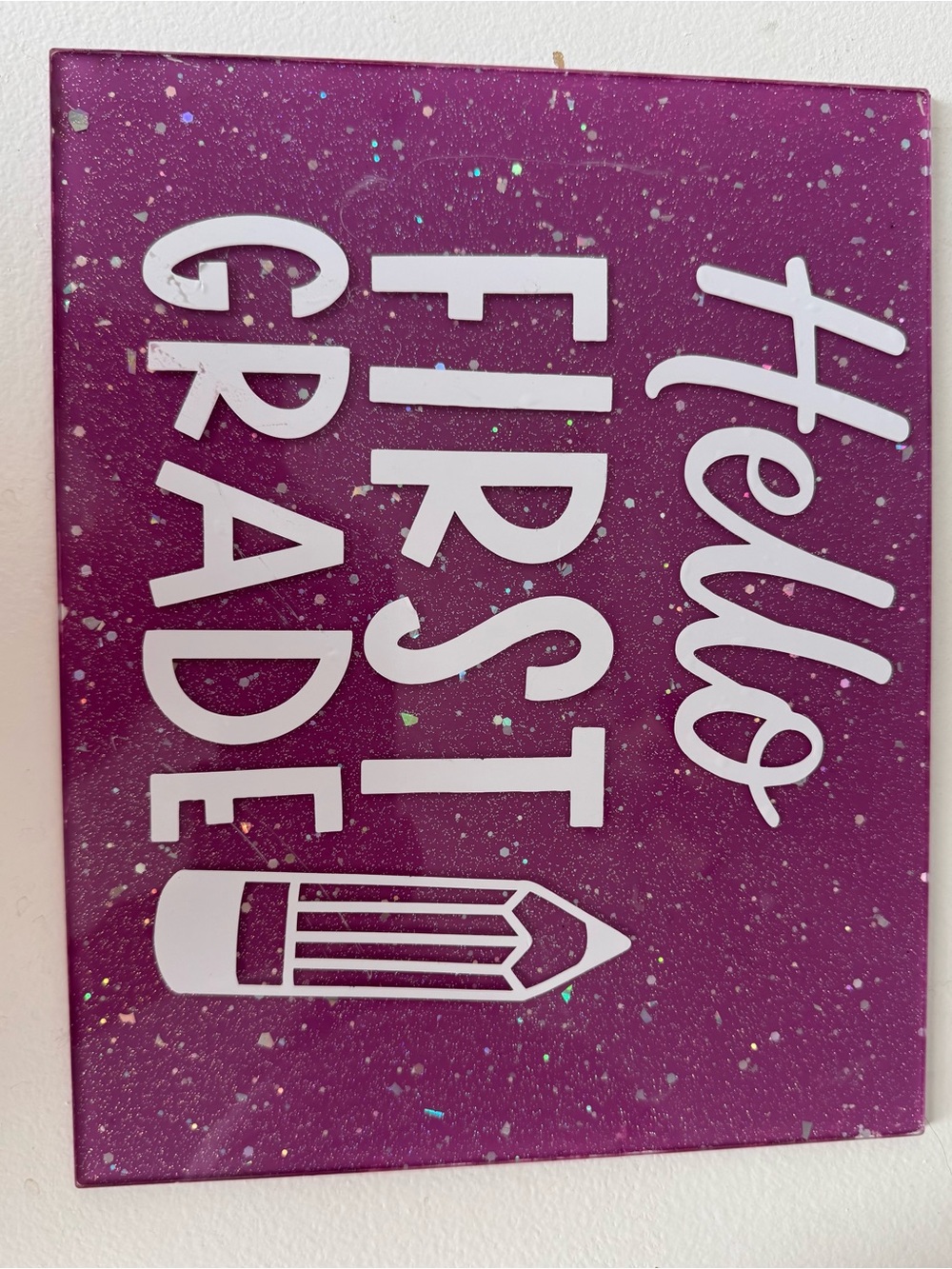 Hello First Grade Decorative Sign - Purple with White Lettering - Picture 3 of 3